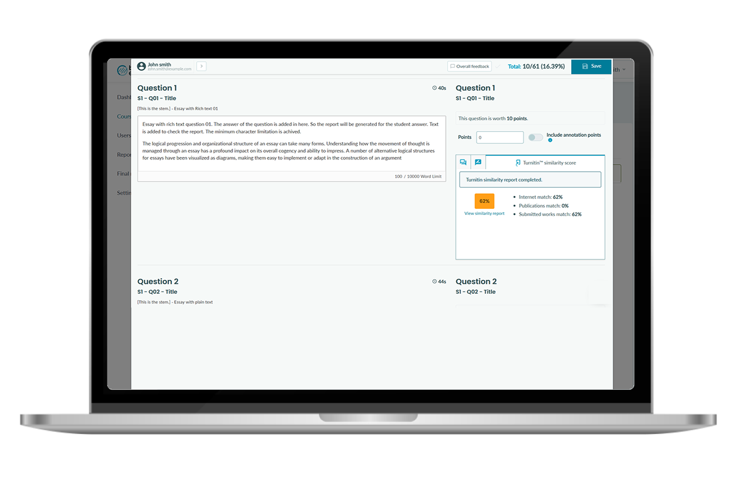 Screenshot of the BetterExaminations platform