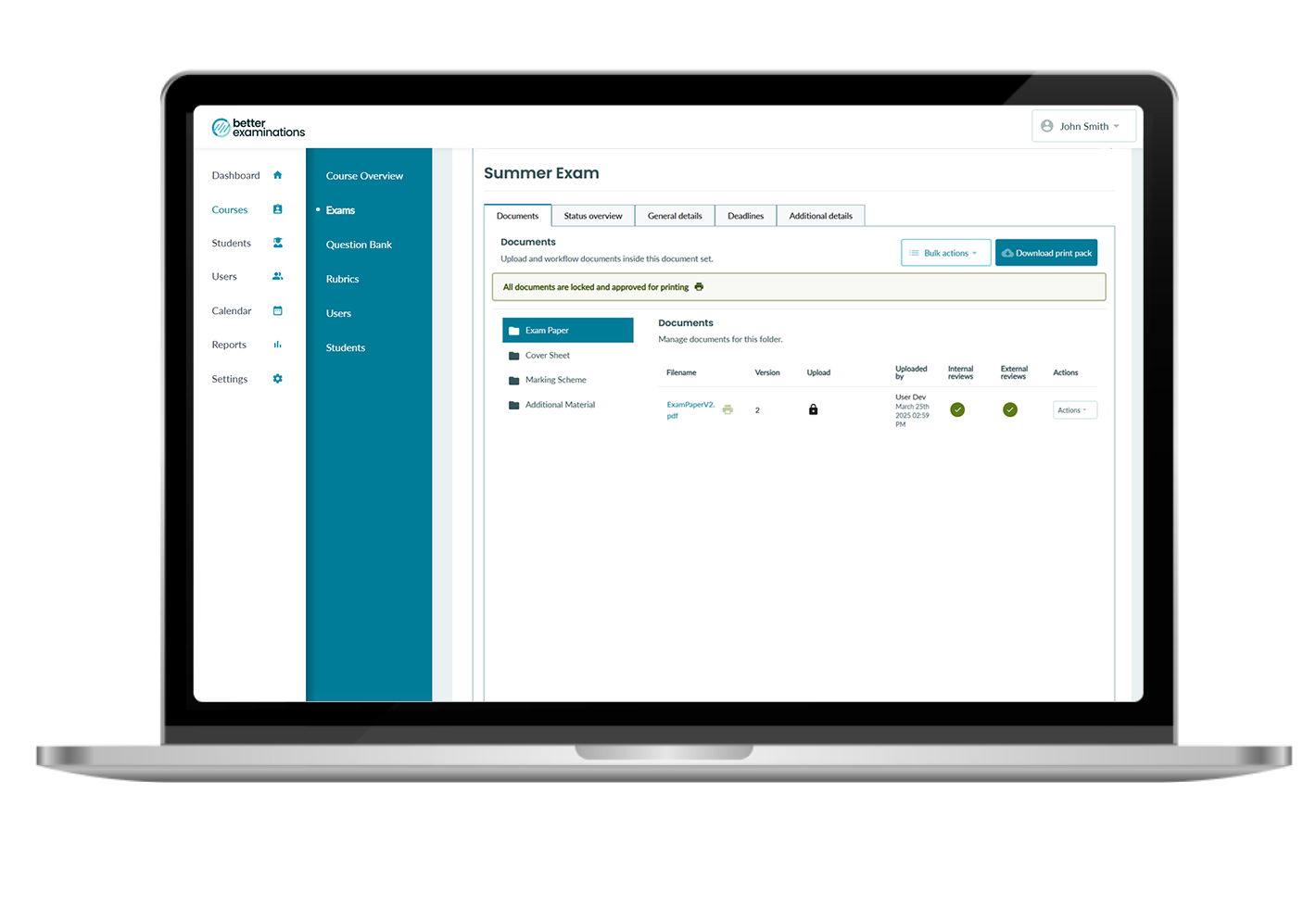 Screenshot of the BetterExaminations platform