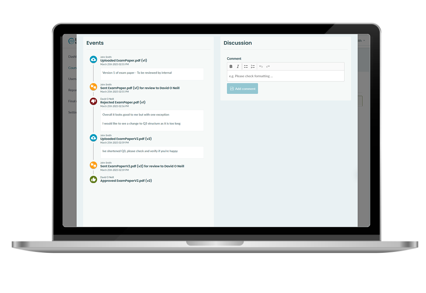 Screenshot of the BetterExaminations platform