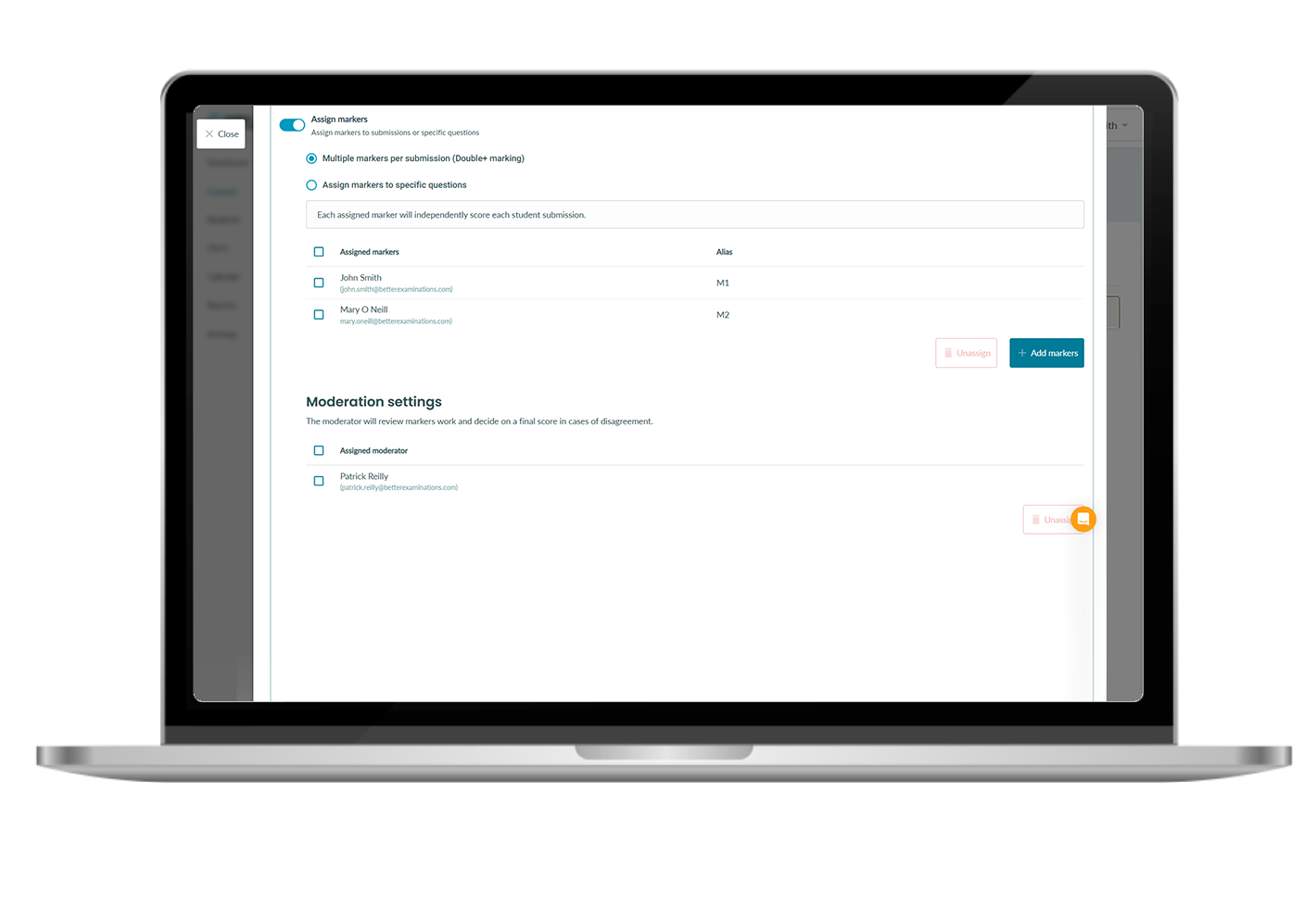 Screenshot of the BetterExaminations platform