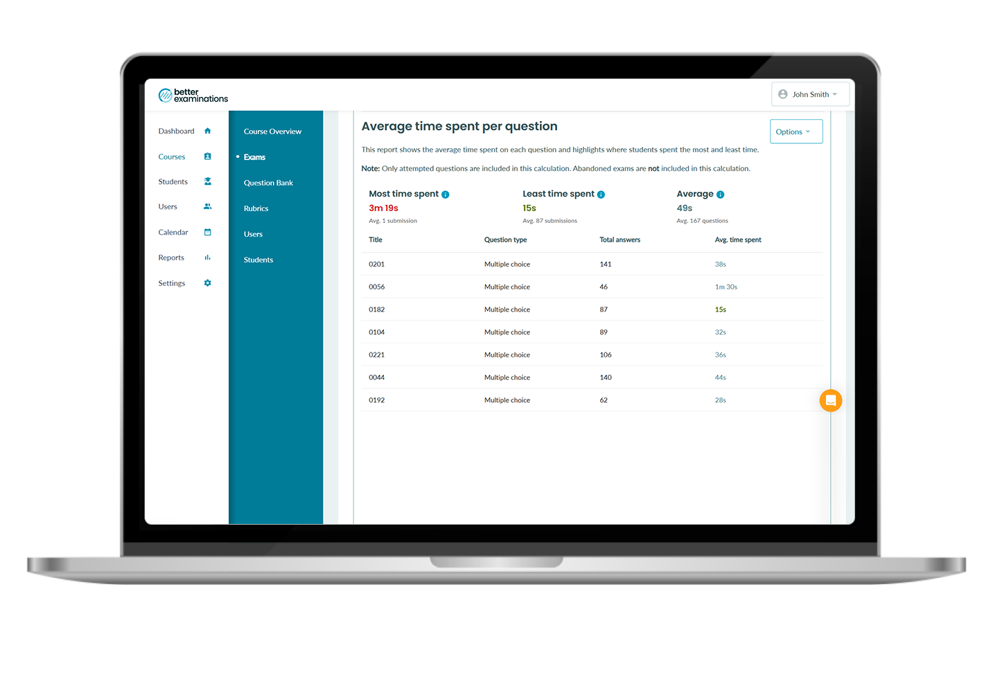 Screenshot of the BetterExaminations platform