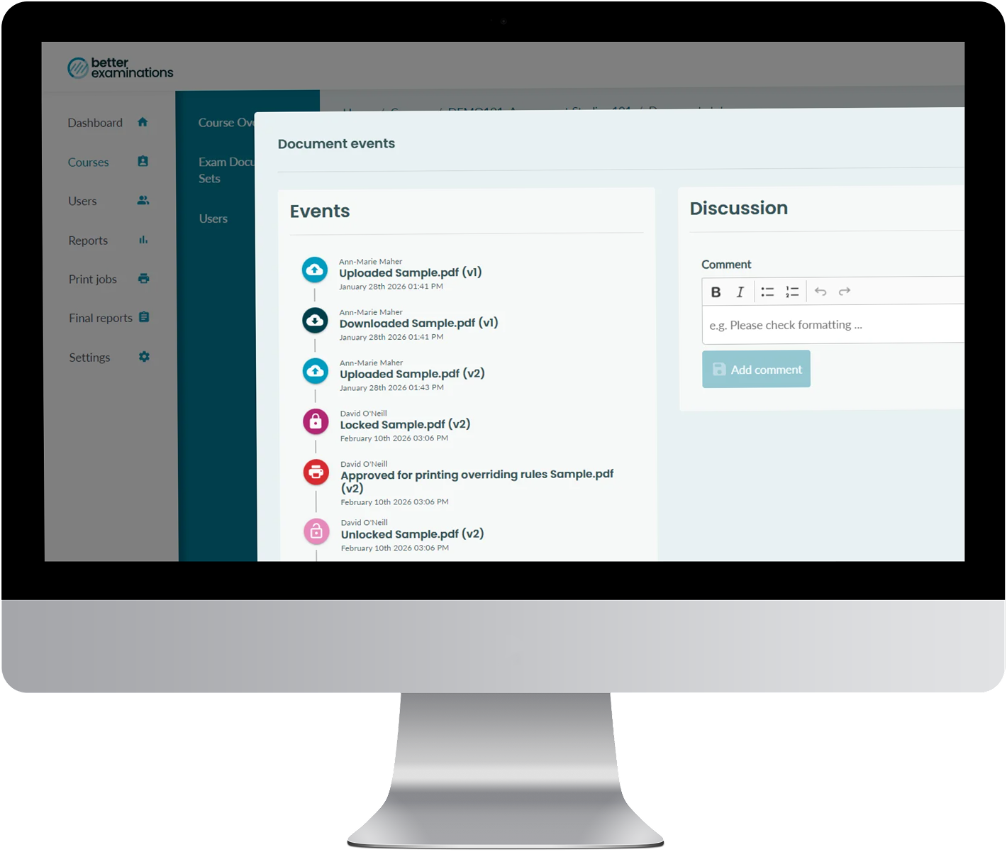 Screenshot of the BetterExaminations platform